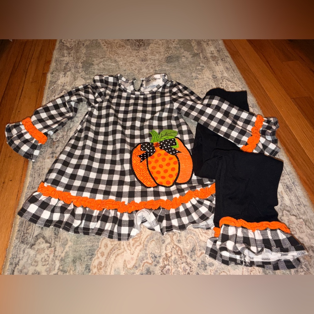 Rare Editions Checkered Dress with Pumpkin Accent